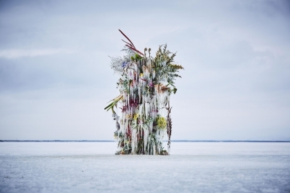 Tác phẩm sắp đặt hoa trong băng của nghệ sĩ người Nhật