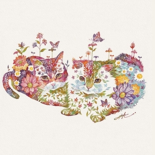 Khi mèo hóa thành khu vườn trong tranh của họa sĩ Nhật Bản