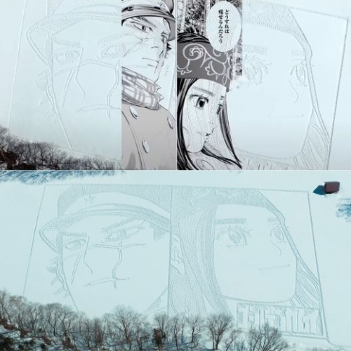 Tác phẩm Golden Kamuy khổng lồ vẽ bằng giày trượt tuyết