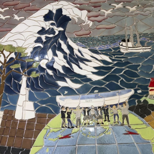 Nghệ sĩ California vẽ tranh tường về “thuyền ma” Nhật Bản trôi dạt đến Mỹ