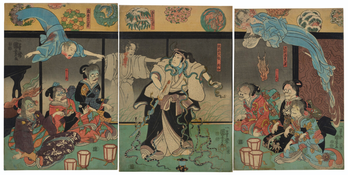 Tranh về hồn ma Asakura Togo tấn công Orikoshi Masatomo của họa sĩ Utagawa Kuniyoshi. Tranh về hồn ma Asakura Togo tấn công Orikoshi Masatomo của họa sĩ Utagawa Kuniyoshi.