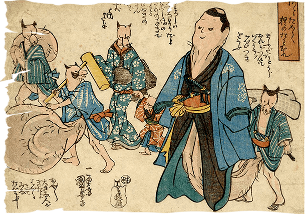 Tanuki hoá thân thành võ sĩ Sumo, vẽ bởi hoạ sĩ Kuniyoshi Utagawa. Ảnh: @EgenolfGallery