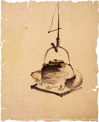 Tanuki hóa thành ấm trà để trả ơn, vẽ bởi hoạ sĩ Katsushika Hokusai. Ảnh: wikipedia.org