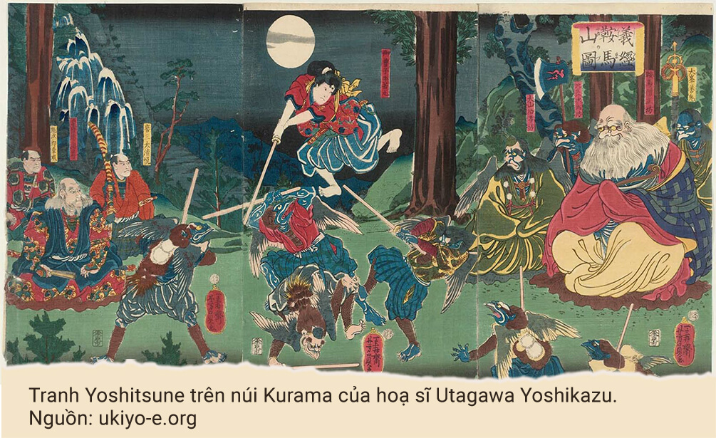 Tranh Yoshitsune trên núi Kurama của hoạ sĩ Utagawa Yoshikazu. Nguồn: ukiyo-e.org