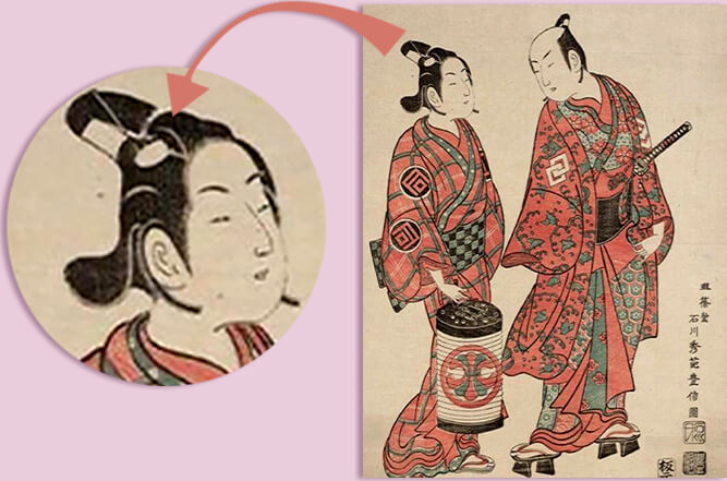 Tranh khắc gỗ của Ishikawa Toyonobu vẽ năm 1740, bên trái là một Wakashu, bên phải là một người đàn ông trưởng thành. Ảnh: Wikipedia