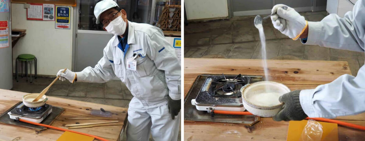 Chuyên gia hướng dẫn cách làm muối cho du khách.