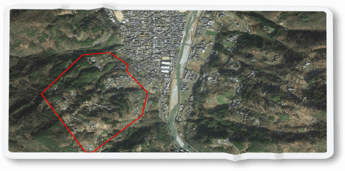 Ảnh vệ tinh chụp từ trên cao với viền đỏ là khu vực Shinya mất tích. Ảnh: ameblo.jp