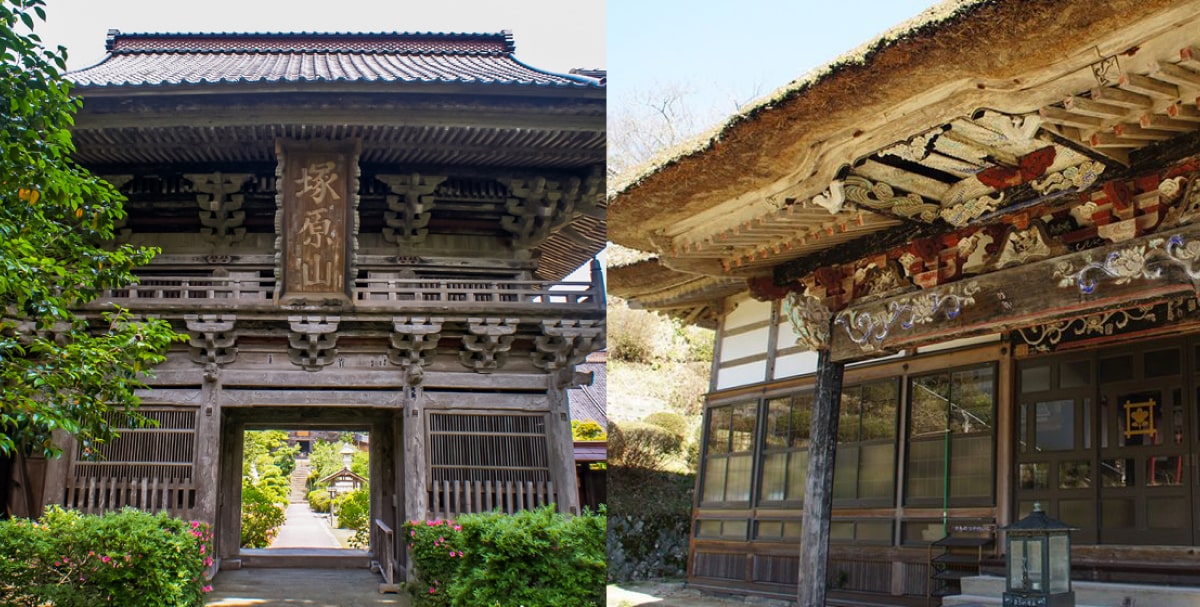 Chùa Konponji (trái) và Chùa Myoshoji (phải) là hai địa điểm linh thiêng đối với tông phái Nichiren, nơi Đại sư Nichiren từng sống và viết nên những tác phẩm quan trọng.