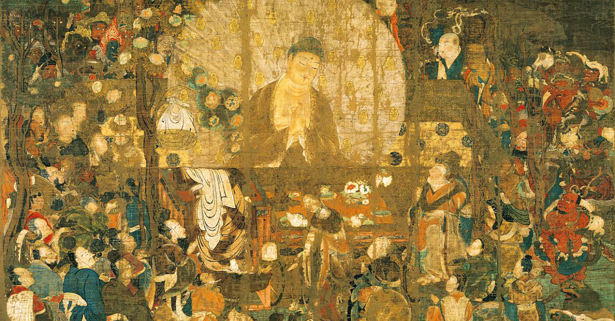 Một bức tranh Phật giáo sử dụng kỹ thuật Kirikane được lưu trữ tại Bảo tàng Quốc gia Kyoto.