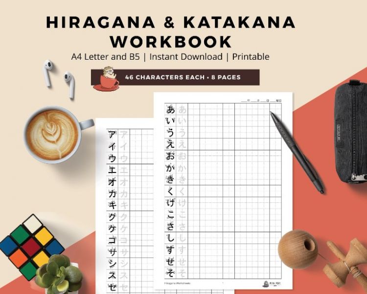 Luyện viết bảng chữ cái Hiragana và Katakana.