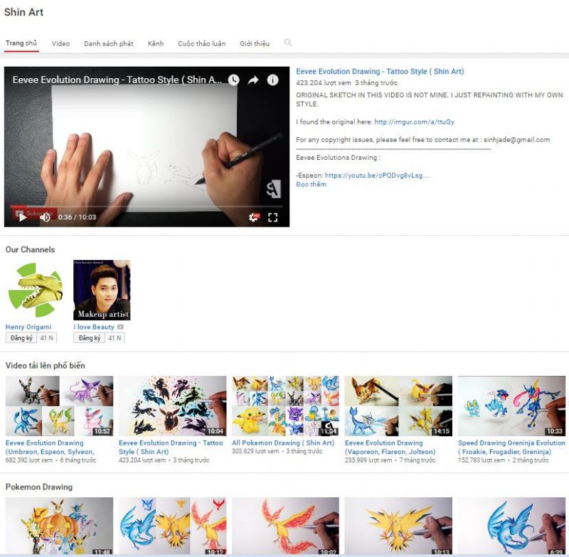 một số kênh youtube khác về lĩnh vực vẽ và hoạt hình