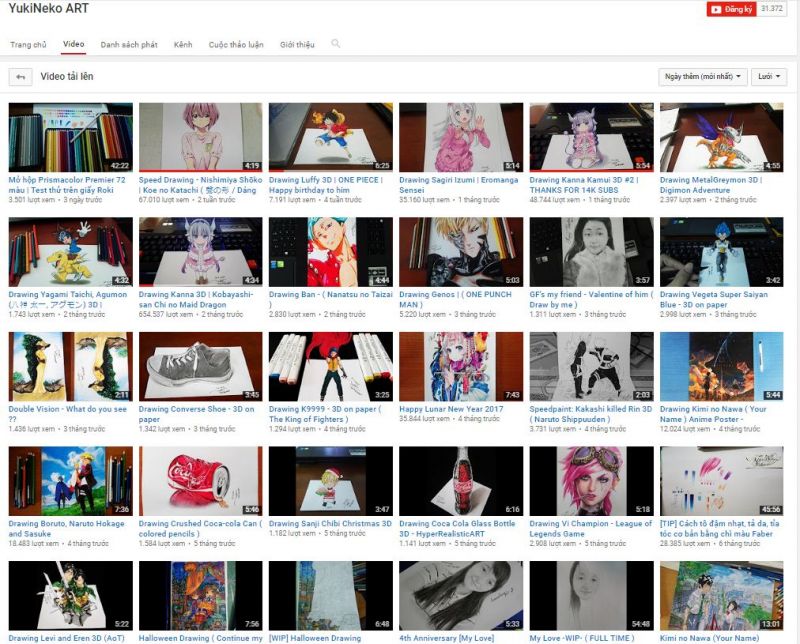 kênh Youtube YukiNeko ART của Quân