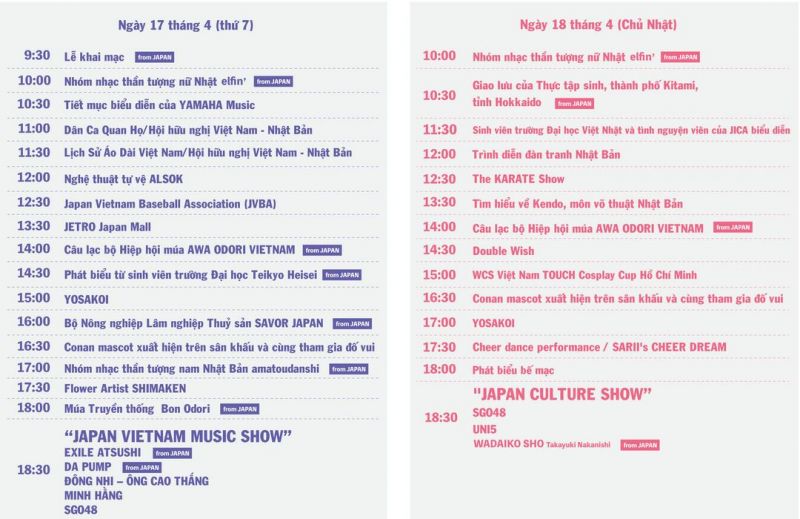 lịch trình sự kiện Japan Vietnam Festival lần thứ 7