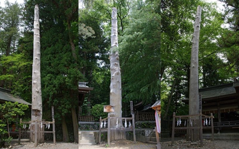 cột trụ thiêng được đặt tại đền suwa-taisha