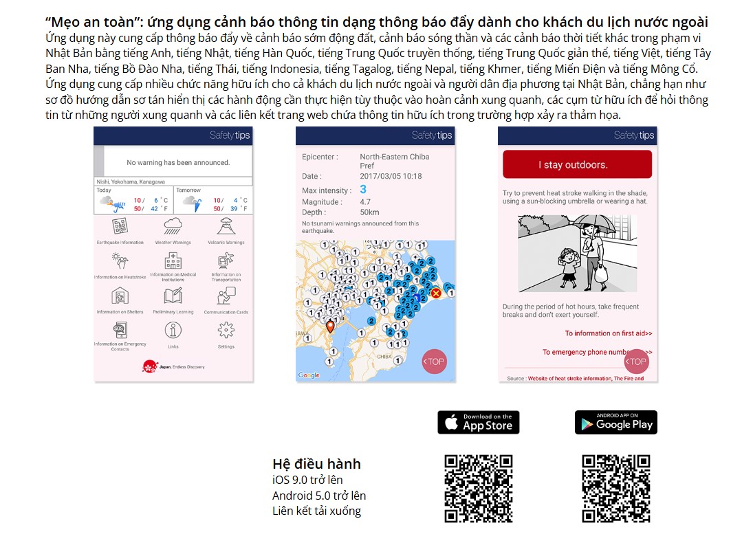 ứng dụng safety tips của jnto